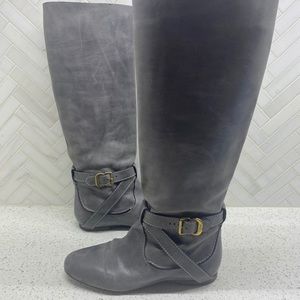 Chloe Grey Leather Knee High Riding Boots 36.5